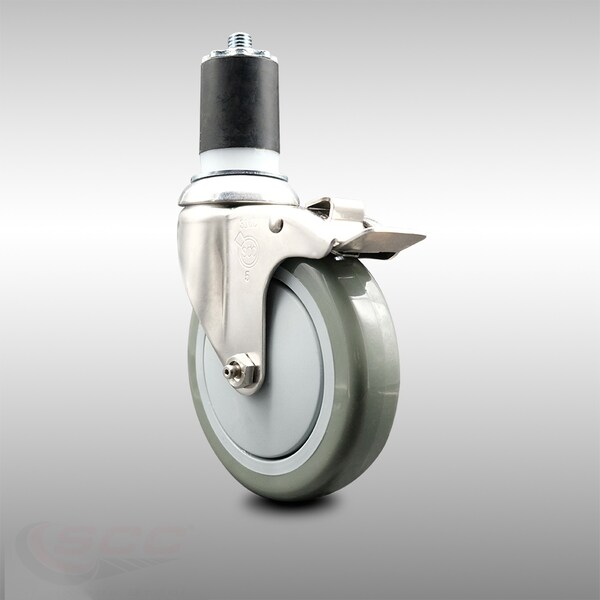 5 Inch 316SS Gray Poly Swivel 1-7/8 Inch Expanding Stem Caster Lock Brake SCC